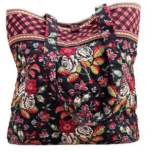 Vera Bradley Mocha Rouge Quilte Tote Bag Retired Black Red Floral Large Carry On